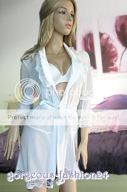 Sexy Kimono Morgenmantel Dessous CHIFFON SATIN SPITZE NegliGEE S M