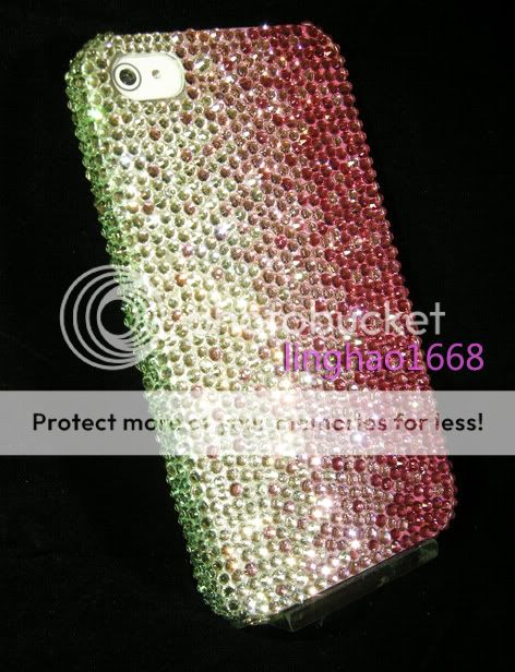 Bling Swarovski Pink V Silver Tri Crystal for iPhone4/4S Back Case 