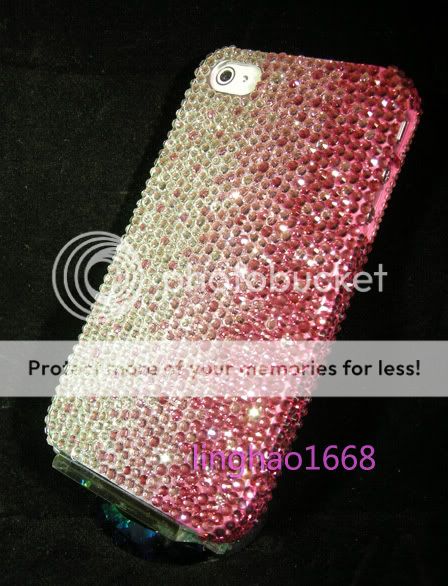 Bling Swarovski Pink V Silver Tri Crystal for iPhone4/4S Back Case 